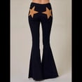 thumbnail image 4 of Pantalones Vaqueros Acampanados con Parches de Estrellas para Mujer, Cintura Media, Corte Acampanado, Elásticos, Pierna Recta, Ajustados. Negro L, 4 of 10