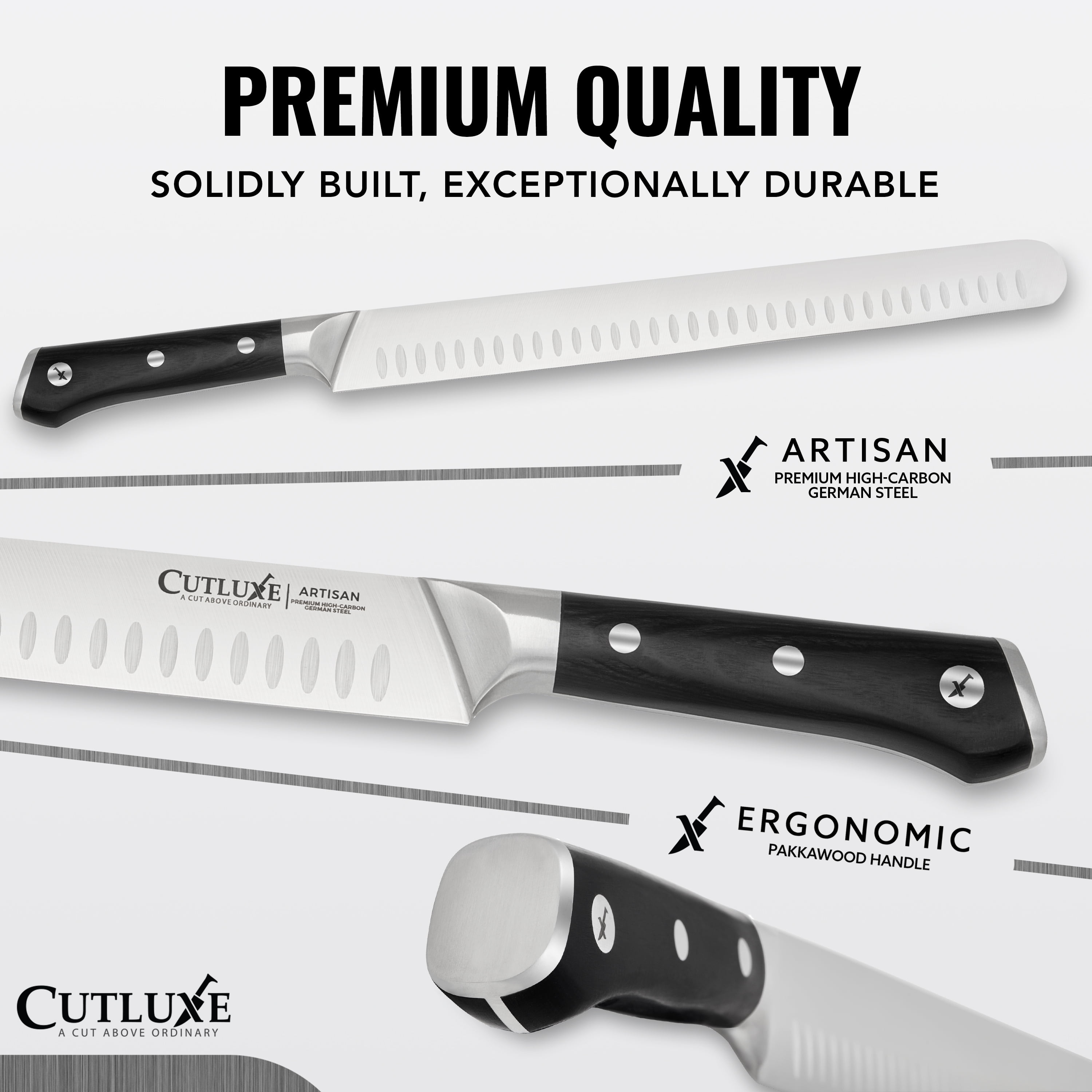 Cutluxe BBQ Carving Knife Set – Brisket Slicing and Boning Knife for Meat Cutting – Professional Knife with Razor Sharp German Steel, Full Tang, Ergonomic Handles – Artisan Series