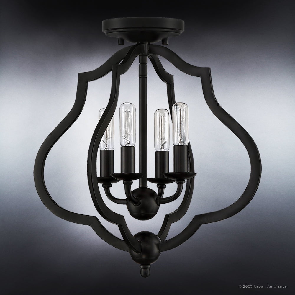 Luxury Art Deco Indoor Ceiling Light, 15.50''H x 15.00''W, with Moroccan Style Elements, Tudor Design, Matte Black Finish and Open Steel Frame, UQL4130