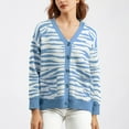 thumbnail image 2 of Idoravan Sweaters for Women Button Up Fashion Women's Casual Long Sleeve Knitted Short Cardigan Tops Blouse Coat Thin Style Stripe, 2 of 7