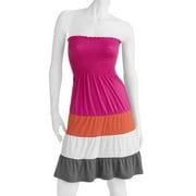 Juniors Plus Smocked Strapless Color Block Dress