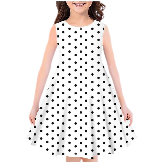 Huvoen Robe pour Enfants Mode Filles Été Nouvelle Sans Manches Col Rond Robe Imprimée Blanc 140