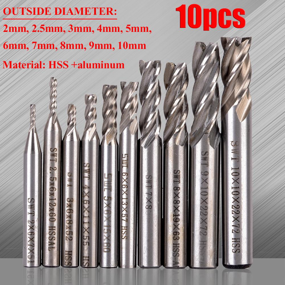Milling Cutters Router Bits Set Cemented Carbide 10pcs Milling Bits Set Router Bits Straight for Milling Cutting 