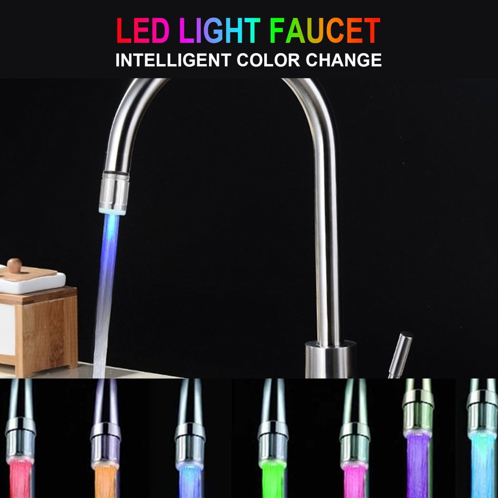 7 Color LED Light Changing Glow Automatically Shower Stream Water Faucet Tap 360Degree Rotate for Kitchen Bathro​om 2 PCS 