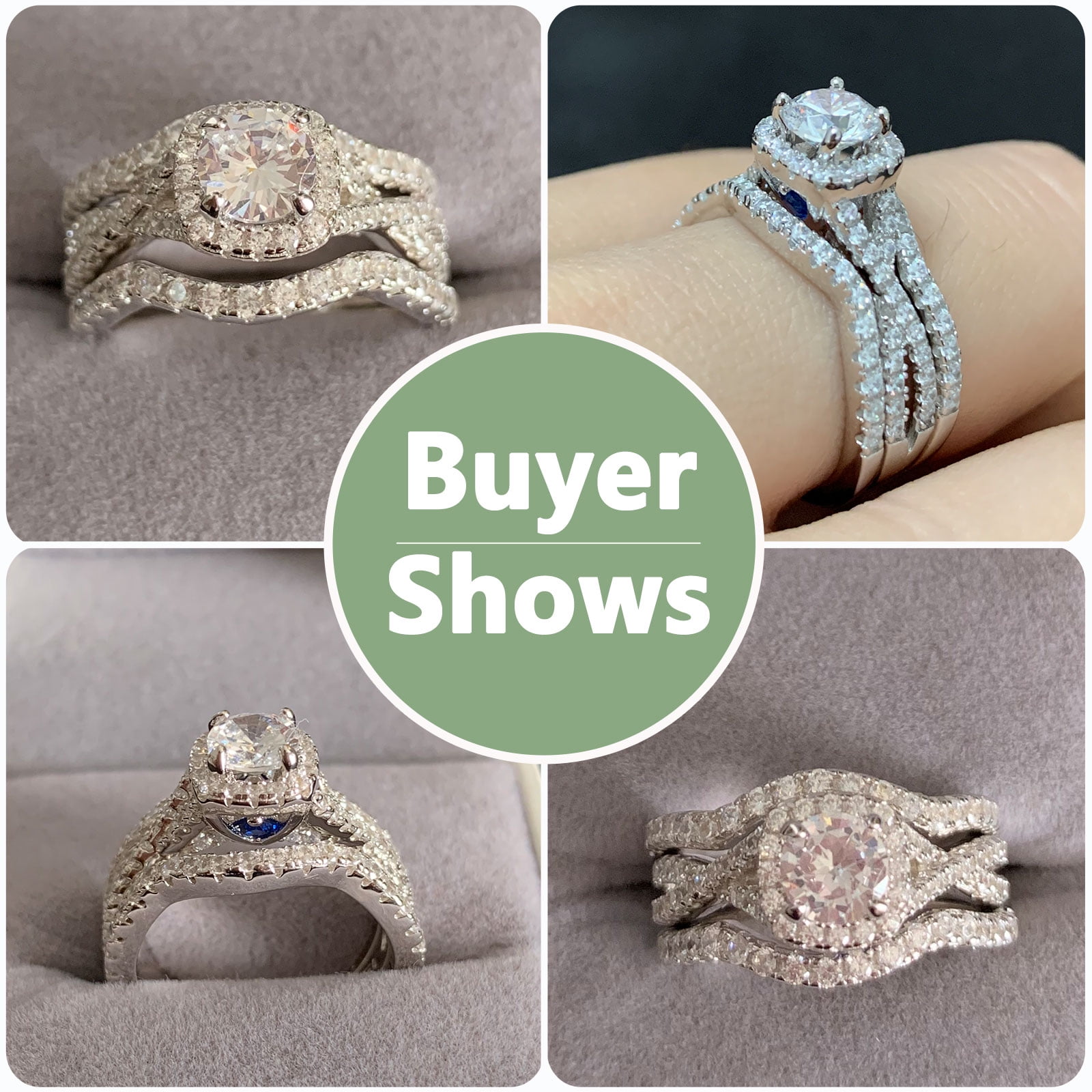 Newshe Engagement Wedding Ring Setss for Women 925 Sterling Silver 3pcs Round White AAAAA Cz Size 8