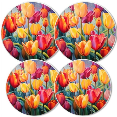 

Electric Stove Burner Covers Set of 4 White Round Cover for Gas Stovetop 8 and 10 Inch Vibrant Painting Of Tulips In Full Bloom