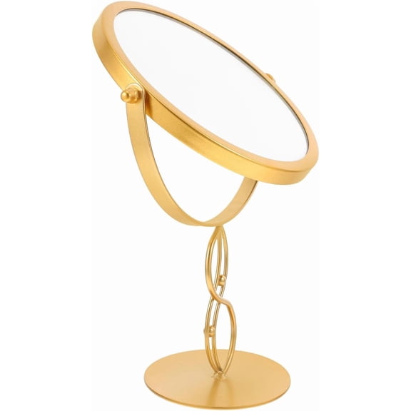 Gold Swivel Vanity Mirror with Metal Stand – Rotatable Desktop Makeup Mirror for Bedroom, Office, Dorm, Students (1-Piece) P