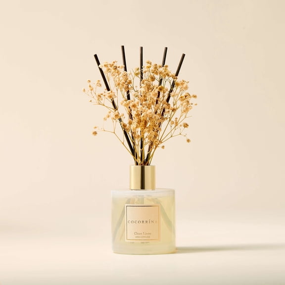 COCORRÍNA Clean Linen Reed Diffuser Set, 6.7 fl oz Glass Bottle with Dried Flower, Long Lasting Fragrance for Home Bedroom Bathroom Office Decor, Gift