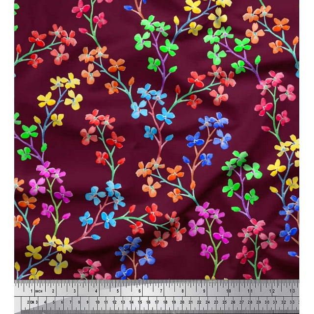 Soimoi Modal Satin Fabric Lilac Floral Print Fabric by Yard 42 Inch Wide