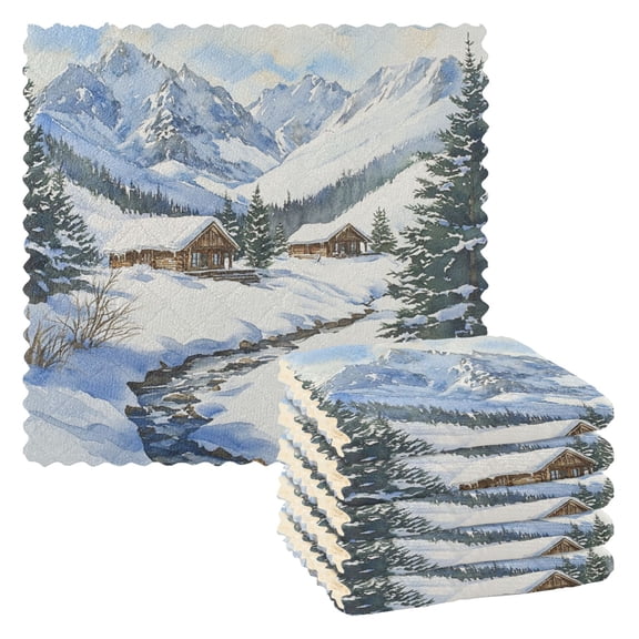 6 Pieces of Kitchen Towels 11x11Inch Kitchen Dish Cloths Kitchen Dish Towels Reuseable Cleaning Cloths Snow Mountain