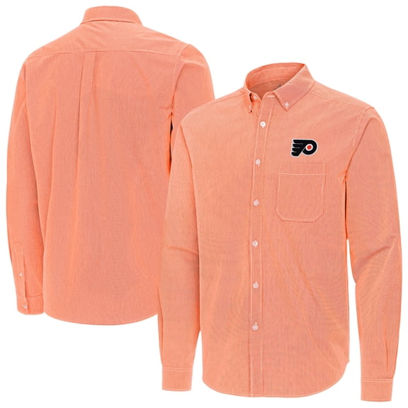 Men's Antigua Orange Philadelphia Flyers Porter Woven Tri-Blend Long Sleeve Button-Down Shirt