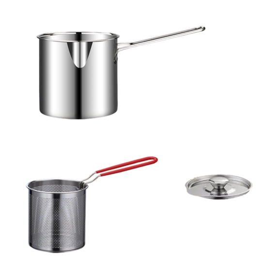 Mini Deep Fryer with Basket, Stainless Steel Deep Fryer Set, Personal Mini Deep Fryer Set, Mini Pot with Fry Pot, Filter Basket & Food Clip, For Home Kitchen Chips, Chicken Wings