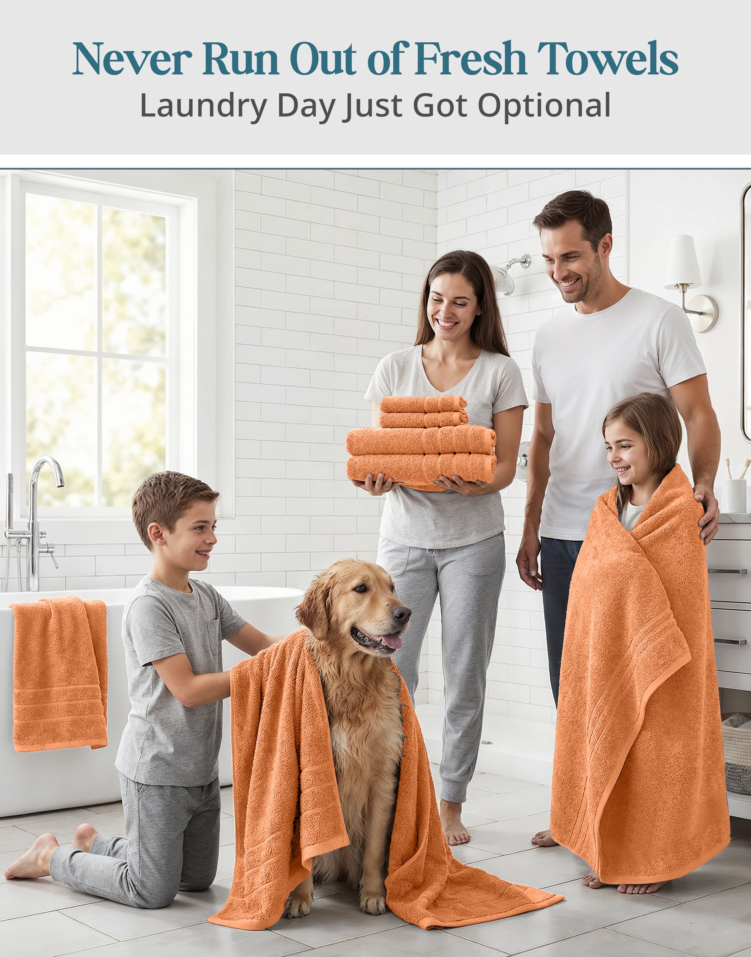 Casa Platino Luxury Towel Set - 18 Piece Set with 6 Large Bath Towels, 6 Soft Hand Towels & 6 Washcloths - 100% Ring Spun Cotton, Quick Dry - Peach Fuzz