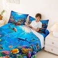 thumbnail image 3 of jejeloiu Colorful Ocean Coral Bed Sheets,Dolphin Fish Print Full Size Sheets For Boys,Multicolor Blue,4 Pieces,1 Flat Sheet, 1 Fitted Sheet and 2 Pillowcases, 3 of 6