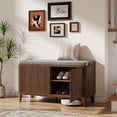 thumbnail image 4 of UGTOO Walnut Entryway Bench with Storage & Cushioned Seat Adjustable Shelves, 5 Sturdy Legs, Easy Assembly for Hallway/Closet (39.3"L x 21"H), 4 of 11