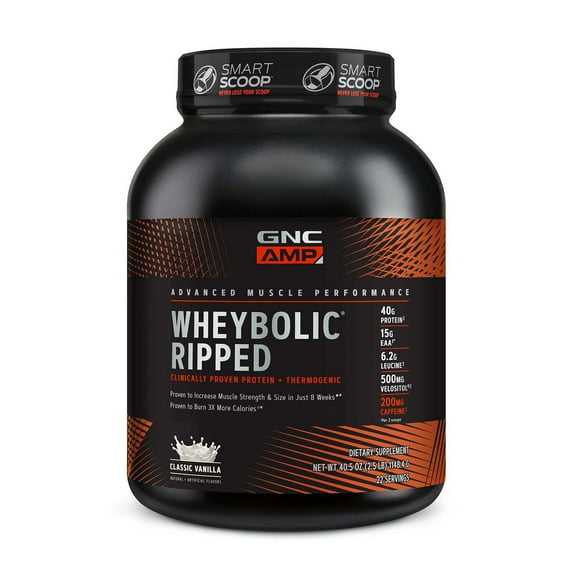 GNC AMP Wheybolic Ripped Clinically Proven Protein Powder & Thermogenic Protein Supplement, Classic Vanilla, Increases Muscle Strength & Size, Calorie Burn, Energy & Endurance, Caffeine, 40g Protein,