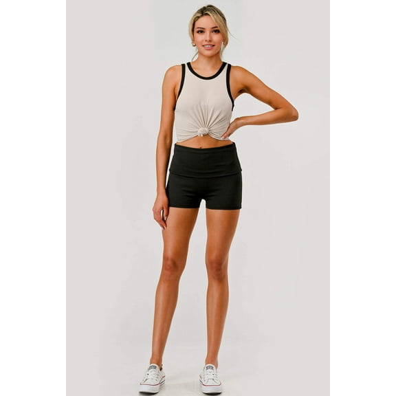 Pillowy Soft Fold Over Waist Shorts - Black