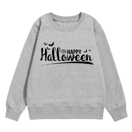

Kids Hoodies Halloween Autumn and Winter Warm Tops Cozy Festive Letters Bat Printing Sweatshirts for Kids