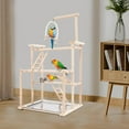 thumbnail image 5 of Bird Playground, Beech Wood Parrot Stand Parakeet Playground Cockatiel Stands Rack Bird Perch Stand with 3 Ladders A Swing A Tray and Feeder Cups for Most Mid-Sized and Small-Sized Birds, 5 of 8