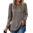 thumbnail image 2 of cfhntfmh Long Sleeve Shirts for Women Casual Crewneck Pullover Tops Loose Soft Side Slit Basic T-Shirts with Pockets, 2 of 4