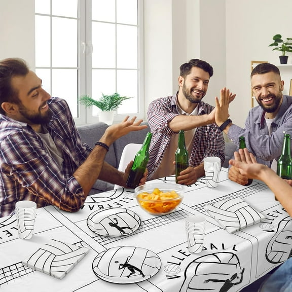 130 Pieces Volleyball Party Supplies - Plastic Tablecloth & Disposable Plates, Cups, Napkins & Cutlery Set for 16 Guests