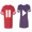 Men Red / Women Purple, variant on Play Pause Unisex Couple Matching Cotton Jersey style T-Shirt Contrasting stripes on sleeves (Men Red / Women Heather) (Men XL / Women S)