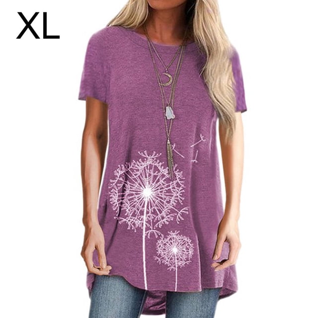 Qarigey Mujer Impreso Cuello Manga Corta Túnica Camisa Prendas para la parte del cuerpo Púrpura XL