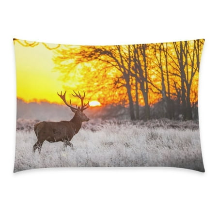 - YKCG Africa Animal Deer in the Forest Sunset Pillowcase for Couch Bed 20 x 30 Inches - Autumn Season Cute Deer Pillow Cover Case Shams Decorative