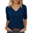 thumbnail image 2 of Women's Sweaters Casual V Neck Short Sleeve Knit Summer Pullover Sweater Tops Navy 2XL, 2 of 5