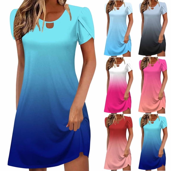 YHAJDS Short Sleeve V Neck Dress for Women Summer Casual Sleeve Eyelet Neckline Maxi Dress