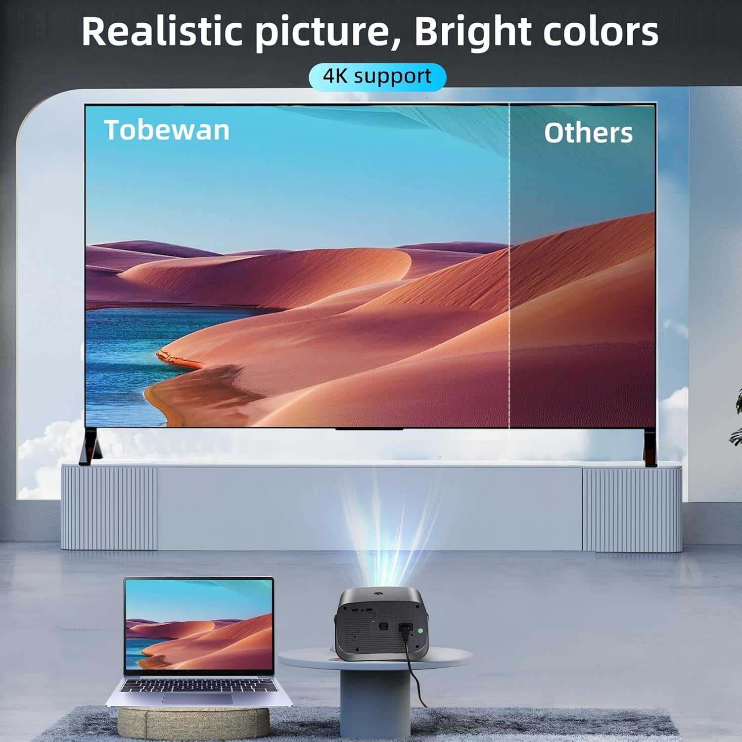 CNV Smart Mini Projector with WiFi and Bluetooth,supports 1080P Portable,supports 4k Outdoor Portable Projector,Wireless mirror screen mirroring