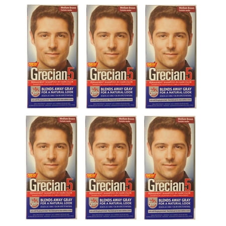 Just For Men Grecian 5 Permanent Shampoo-In Haircolor, Medium Brown (Pack of 6) + Schick Slim Twin ST for Dry