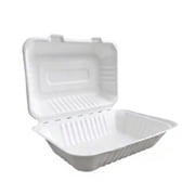 Biodegradable To Go Food Containers, Hinged Disposable Take Away Food Containers Eco Friendly Sugarcane Bagasse Clamshells, Compostable Microwave Safe Take Out Boxes (9" X 6" | 1 Compartment | 25 PCS)