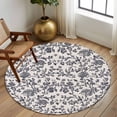 thumbnail image 3 of Spring Flowers Large Area Rugs for Bedroom Living Room, Soft Non Slip Carpet Bedside Rug, Farmhouse Dark Blue Pastoral Floral Leaf Round Floor Cover Kitchen Accent Rug 8' for Dining Room/Office, 3 of 9