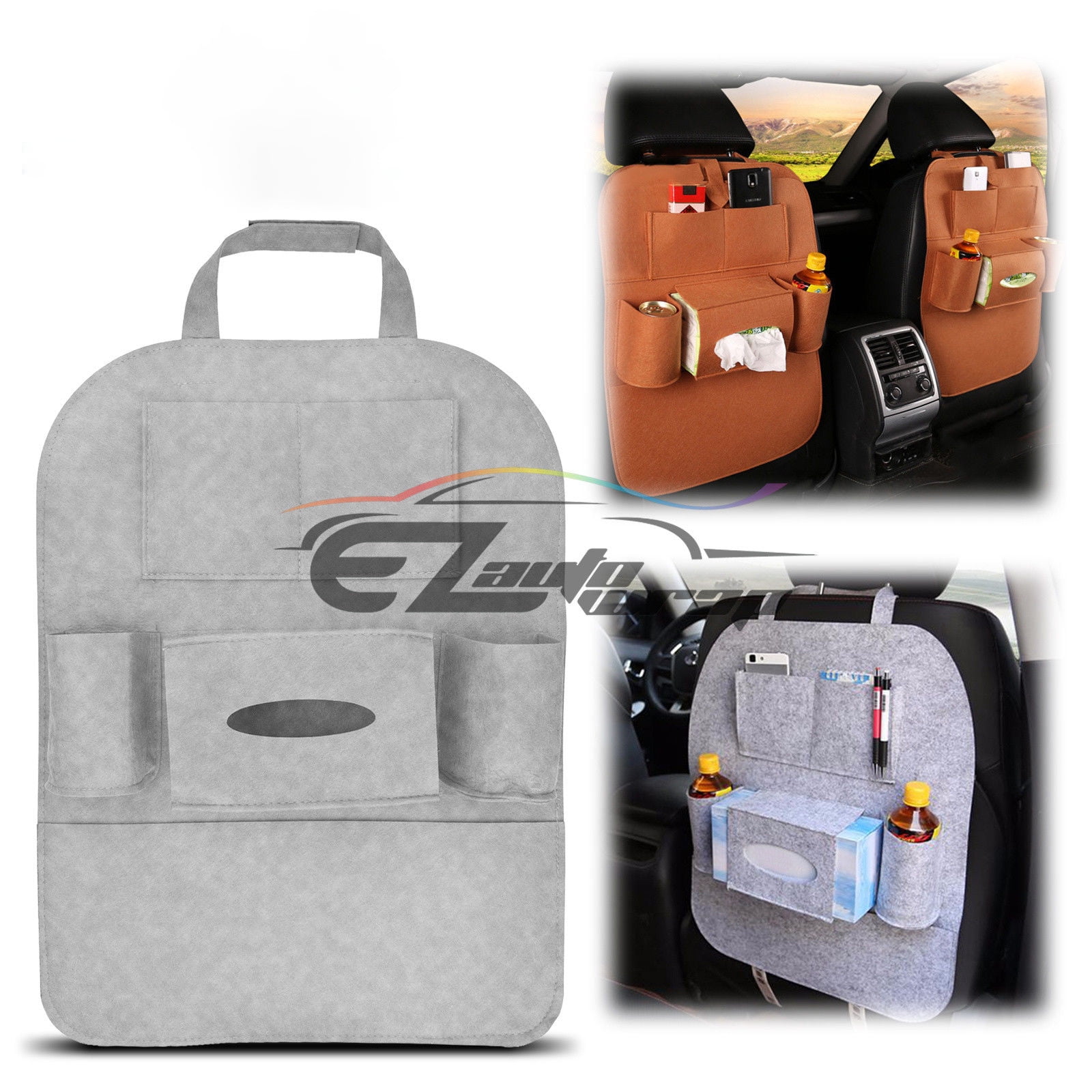 Gray Car Seat Back Storage Bag Organizer MultiPocket Travel iPad