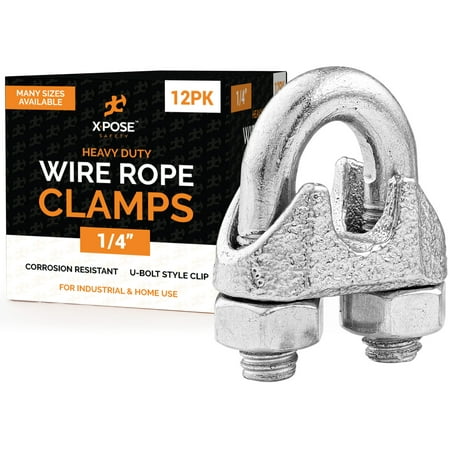 

Wire Rope Clamp for Stainless Steel Wire Rope - Galvanized U Bolt Style Cable Clips - for Guy Line Metal Fence Antenna Clothesline Rigging Hardware Batting Cage Flags - by Xpose Safety (1/4 )