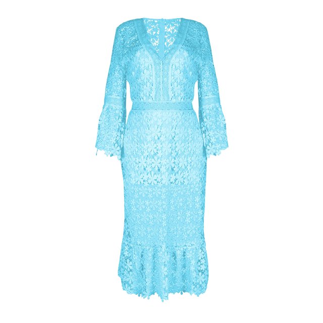 Vestido de Manga Larga con Cuello en V Fridja para Mujer