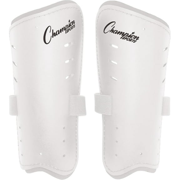 Champion Sports Molded Plastic Shin Guards – Protective Soccer Gear Set of Two - 8 inch - White