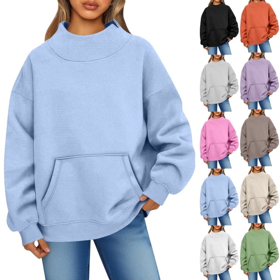 Lumtrix Mock Neck Sweatshirt for Women 2026 Oversized Turtleneck Pullover Fall Fashion Long Sleeve Tops with Pockets Pink 2XL