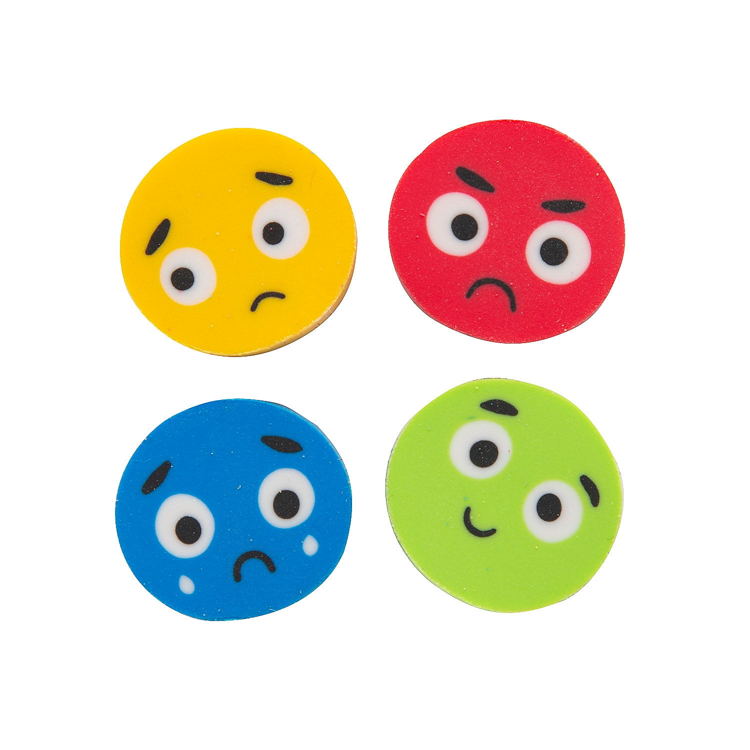 Fun Express 3/4" Bulk 300 Pieces Mini Social Emotional Learning Colors of Regulation Face Erasers