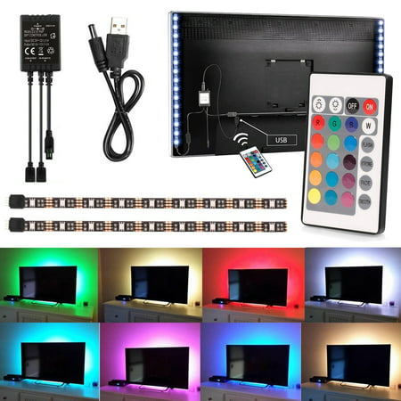EEEKit 2PCS 50cm USB LED TV Light Strip 5V RGB LED Mood Background Lighting + IR Remote for Smart TV HDTV