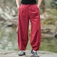 thumbnail image 6 of hotojiny Men's Cotton Linen Pants Big and Tall Drawstring Casual Harem Pants Elastic Waist Beach Boho Yoga Summer Trousers, 6 of 6