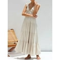 thumbnail image 6 of Women'S Summer Flowy Maxi Dress Casual Sleeveless V Neck Smocked Beach Sundress Apricot S, 6 of 9