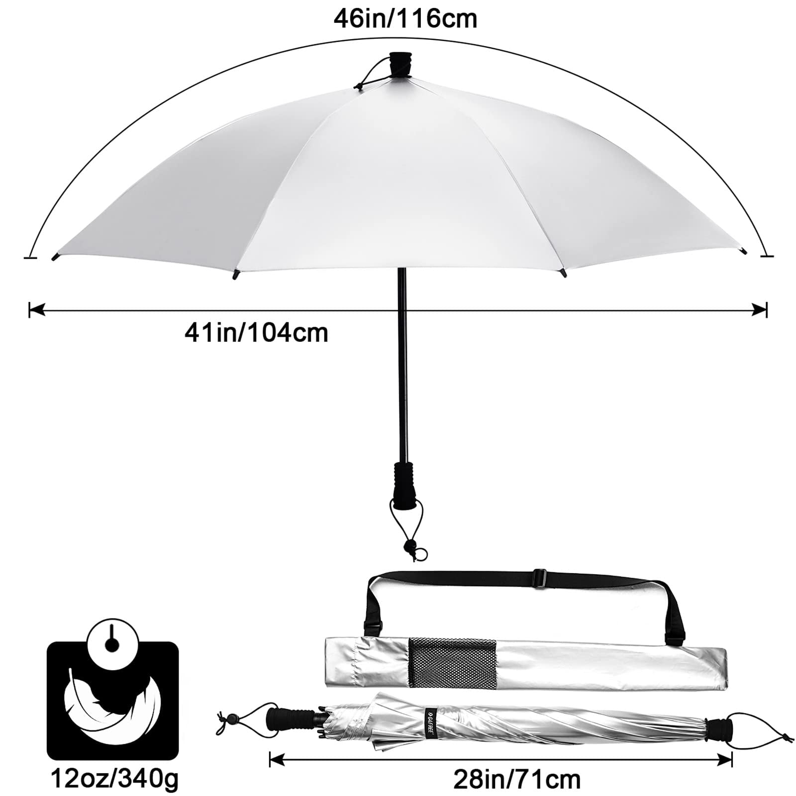 G4Free 46 Inch Large Hiking Umbrella Ultralight UV Silver Reflective Full-size Trekking Backpacking Umbrella