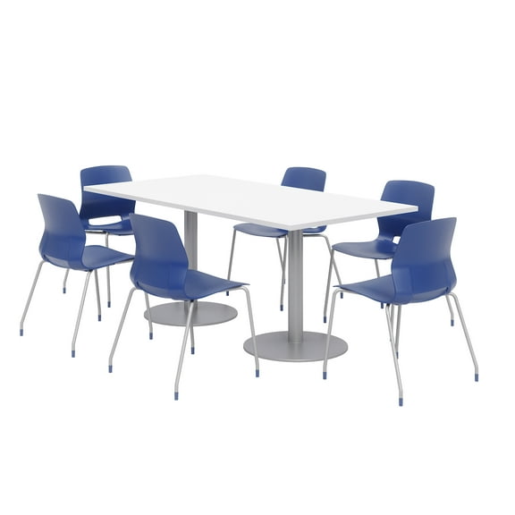 36 x 72" Table - 6 Navy Lola Chairs - White Top - Silver Base