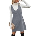 thumbnail image 3 of Autumn Winter Women V Neck Corduroy Overall Dress Casual Loose Mini Dress, 3 of 6