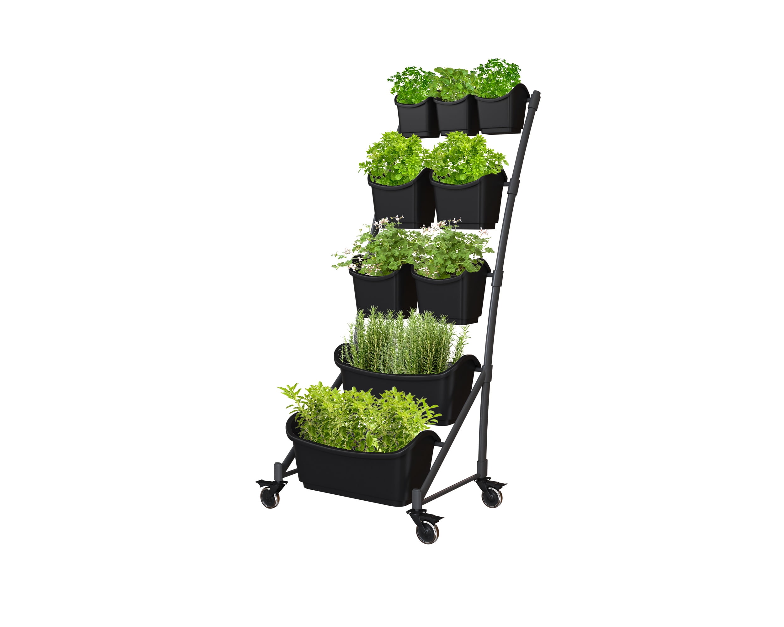 NuVue Products 27006 Vertical Raised Garden Bed on Wheels, 9 BPA-Free Pots, Self-Watering, Indoor Outdoor