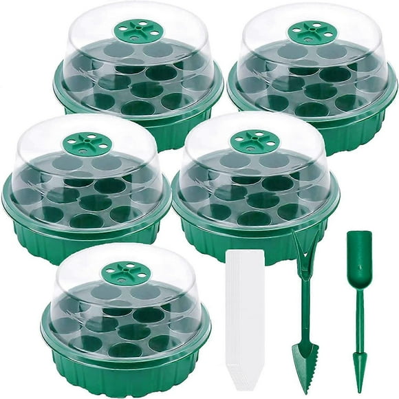 Plant Germination Trays Kit, Thicken Round Seed Trays 5 Pack 65 Cells Potting Trays, Seed Propagators Trays with Lids, Propagators for Plants Seed Gro