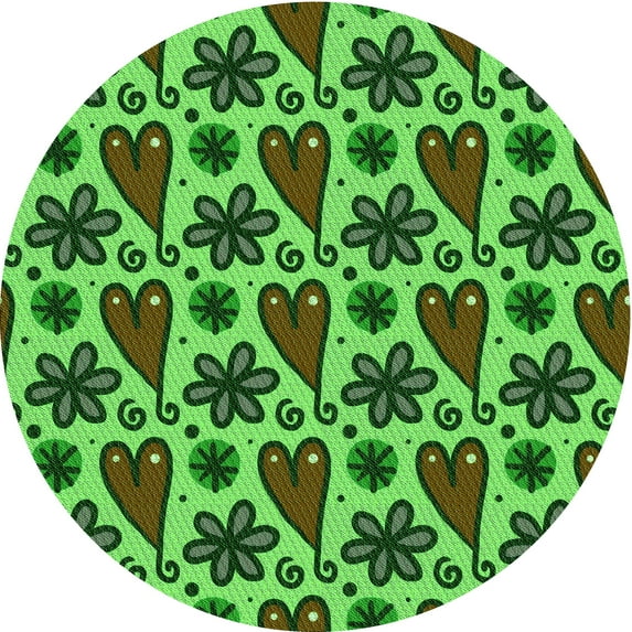 Ahgly Company Machine Washable Indoor Round Transitional Dark Forest Green Area Rugs, 6' Round