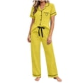 thumbnail image 2 of Mifsaly Cotton Pajama Sets for Women Button Down Short Sleeve Sleepwear Top and Long Pants Comfortable Soft Pjs Matching Lounge Outfits Yellow,XXL, 2 of 5